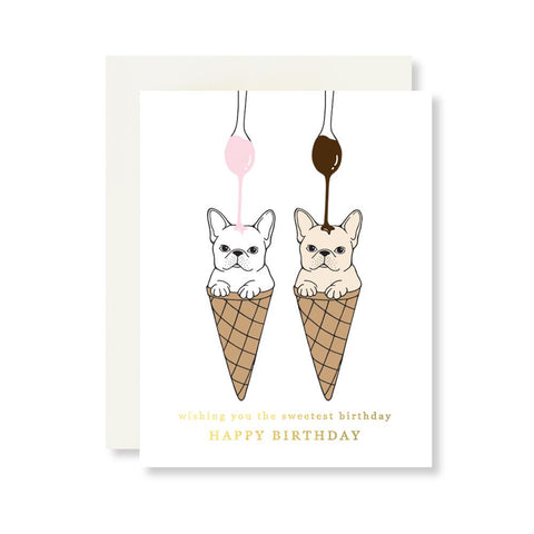 Ice Cream Frenchie Birthday Card w. Gold Foil